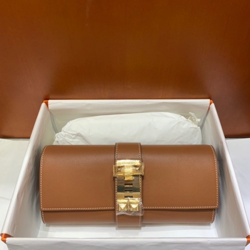 Hermes H Medor Swift Leather Clutch 37566 herrajes marrón y dorado