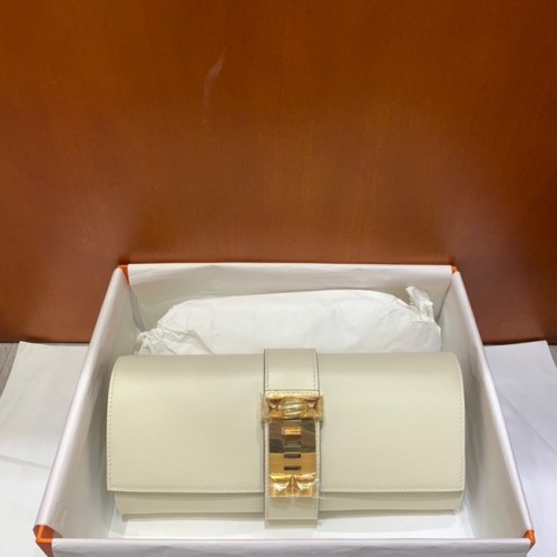 Hermes H Medor swift Leather Clutch 37566 hardware blanco y dorado
