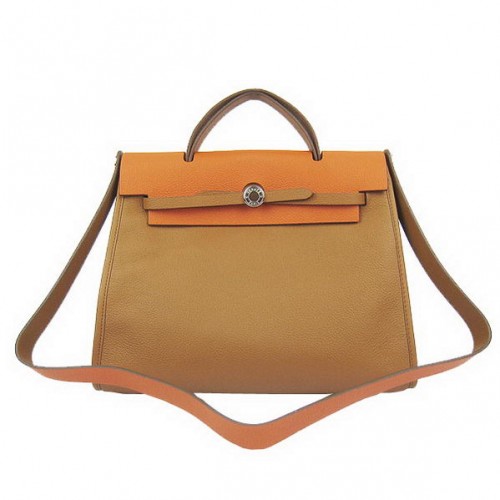 Hermes HerBag 33CM Bolso de cuero Togo marrón y naranja