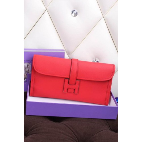 Hermes Jige embrague bolsa de piel de becerro H258 rojo