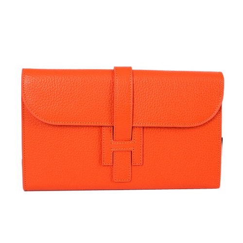 Hermes Jige Clutch Bag Piel De Becerro Cuero HQ864 Naranja