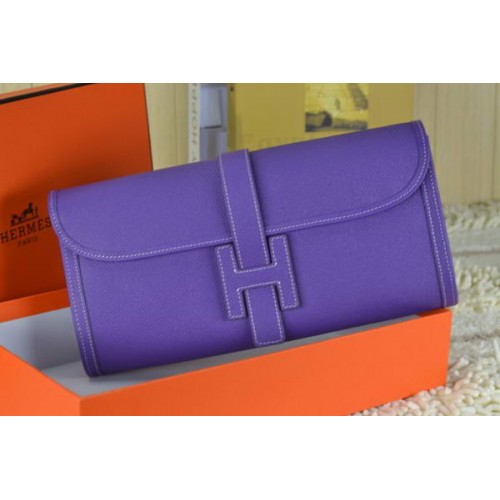 Hermes Jige Clutch Bag Piel De Becerro Púrpura