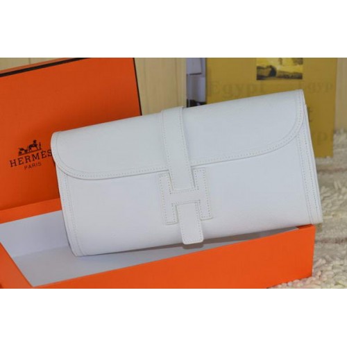 Hermes Jige Clutch Bag Piel De Becerro Blanco