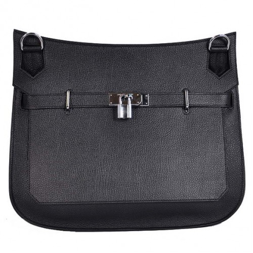 Hermes Jypsiere 34CM Bolso de hombro Plata Hardware Negro
