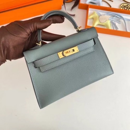 Hermes Kelly 19cm Bolsos de hombro Epsom Leather KL19 Herrajes dorados Verde almendra