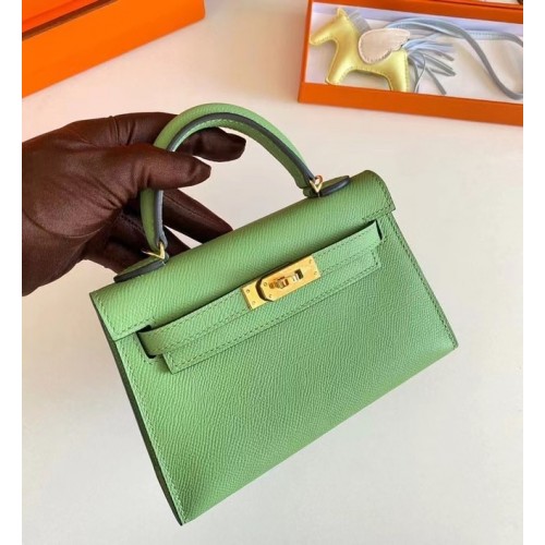 Hermes Kelly 19cm Bolsos de hombro Epsom Leather KL19 Herrajes dorados Aguacate Verde