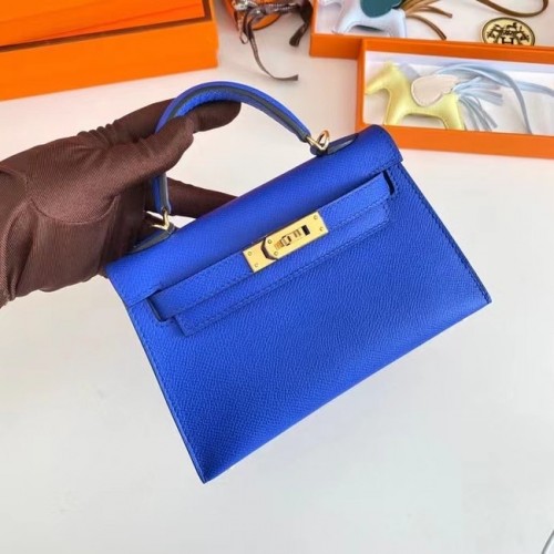 Hermes Kelly 19cm Bolsos de hombro Epsom Leather KL19 Herrajes dorados Azul electroóptico