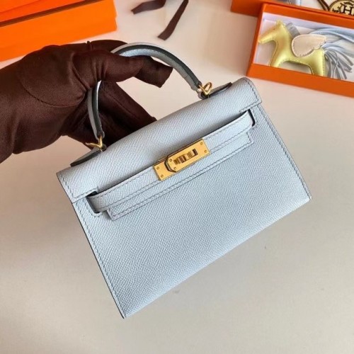 Hermes Kelly 19cm Bolsos de hombro Epsom Leather KL19 Herrajes dorados Azul glaciar