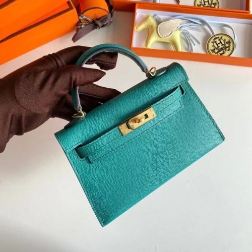 Hermes Kelly 19cm Bolsos de hombro Epsom Leather KL19 Herrajes dorados Azul lago