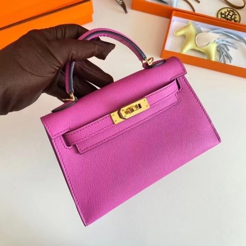 Hermes Kelly 19cm Bolsos de hombro Epsom Leather KL19 Herrajes dorados Lavanda