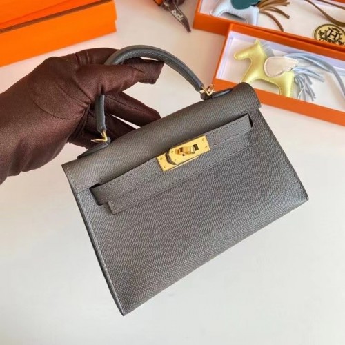 Hermes Kelly 19cm Bolsos de hombro Epsom Leather KL19 Hardware de oro gris