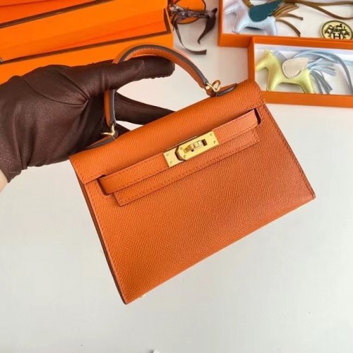 Hermes Kelly 19cm Bolsos de hombro Epsom Leather KL19 Hardware de oro naranja