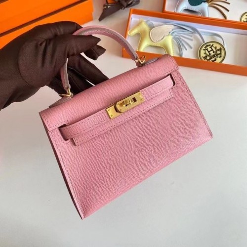 Hermes Kelly 19cm Bolsos de hombro Epsom Leather KL19 Herrajes dorados rosa