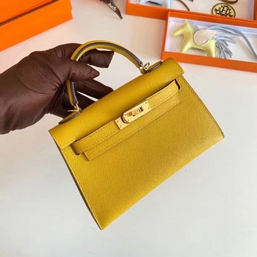 Hermes Kelly 19cm Bolsos de hombro Epsom Leather KL19 Herrajes dorados amarillo