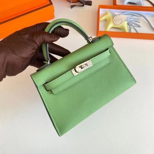 Hermes Kelly 19cm Bolsos de hombro Epsom Leather KL19 Herrajes plateados Aguacate Verde