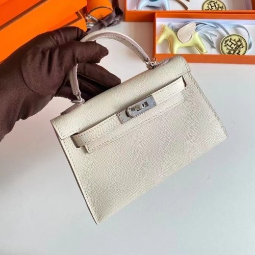 Hermes Kelly 19cm Bolsos de hombro Epsom Leather KL19 Herrajes plateados Crema