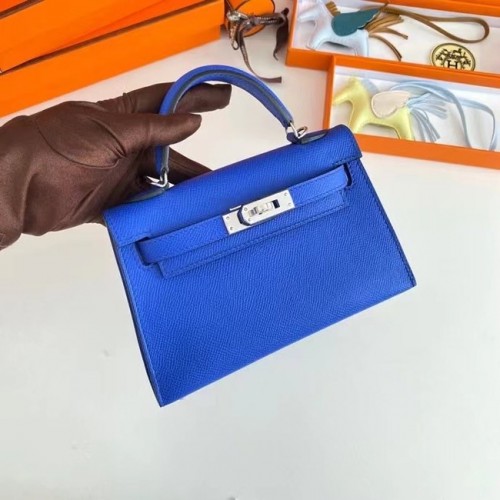 Hermes Kelly 19cm Bolsos de hombro Epsom Leather KL19 Herrajes plateados Azul electroóptico