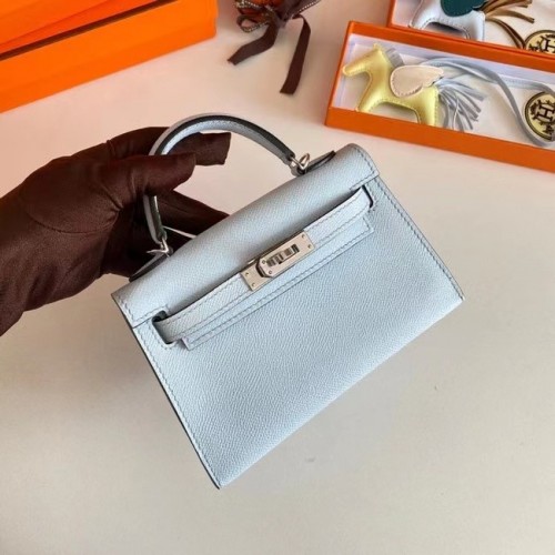 Hermes Kelly 19cm Bolsos de hombro Epsom Leather KL19 Herrajes plateados Azul glaciar