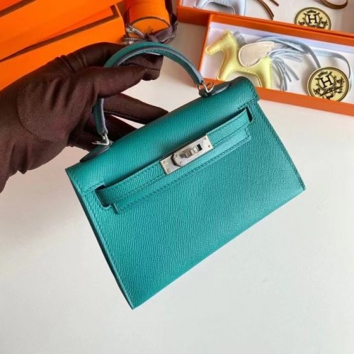 Hermes Kelly 19cm Bolsos de hombro Epsom Leather KL19 Herrajes plateados Azul lago