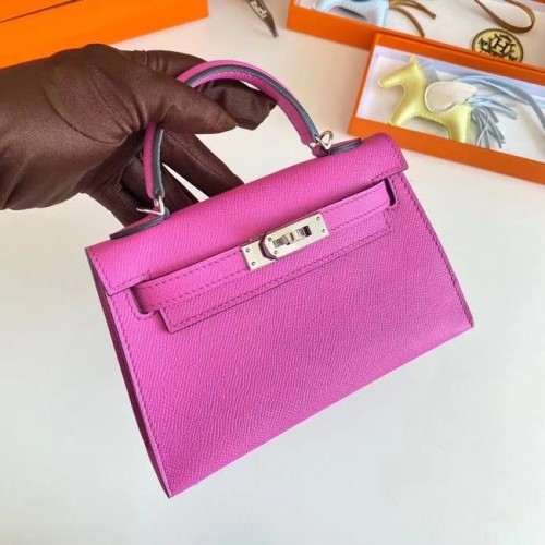Hermes Kelly 19cm Bolsos de hombro Epsom Leather KL19 Herrajes plateados Lavanda