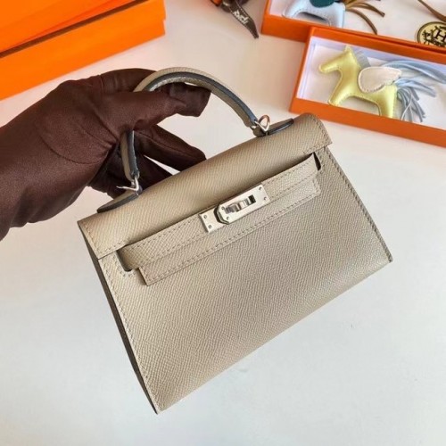Hermes Kelly 19cm Bolsos de hombro Epsom Leather KL19 Herrajes plateados Gris perla