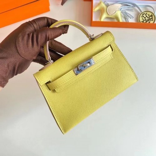 Hermes Kelly 19cm Bolsos de hombro Epsom Leather KL19 Herrajes plateados lemon