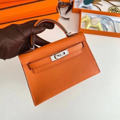 Hermes Kelly 19cm Bolsos de hombro Epsom Leather KL19 Herrajes plateados naranja