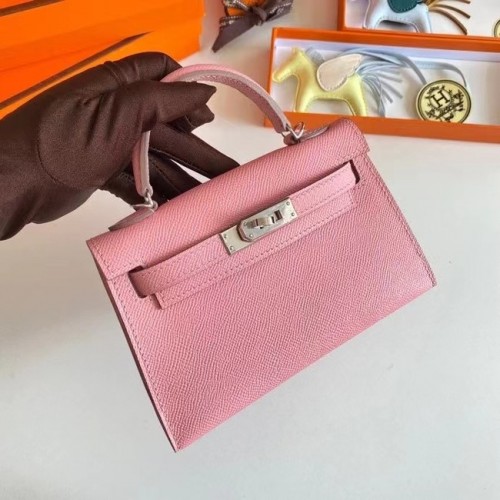 Hermes Kelly 19cm Bolsos de hombro Epsom Leather KL19 Herrajes de plata rosa