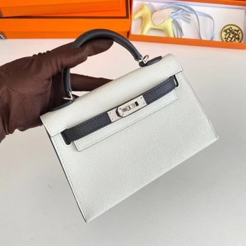 Hermes Kelly 19cm Bolsos de hombro Epsom Leather KL19 Herrajes plateados blanco y negro