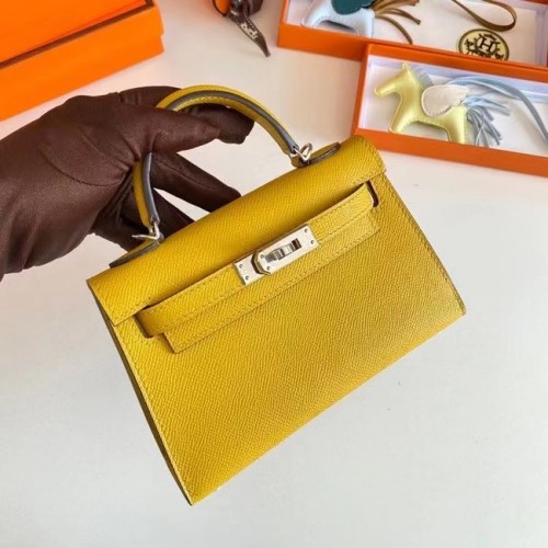 Hermes Kelly 19cm Bolsos de hombro Epsom Leather KL19 Herrajes plateados amarillo