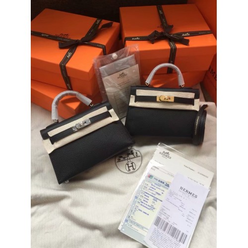 Hermes Kelly 19cm Bolsos de hombro Epsom Leather KL19 negro