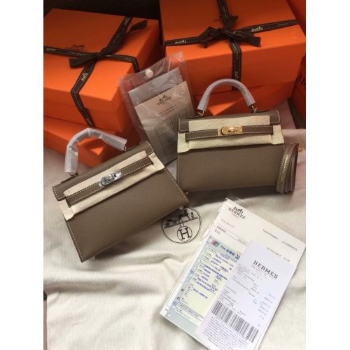 Hermes Kelly 19cm Bolsos de hombro Epsom Leather KL19 gris oscuro