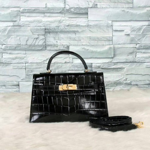 Hermes Kelly 19cm Bolso tote piel de cocodrilo KL19 Negro