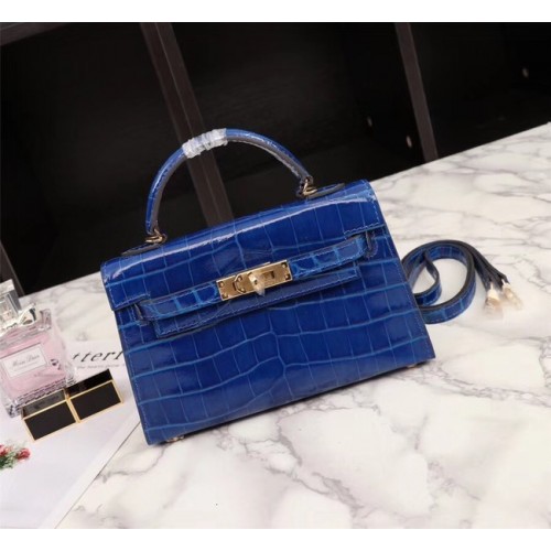 Hermes Kelly 19cm Tote Bag piel de cocodrilo KL19 azul