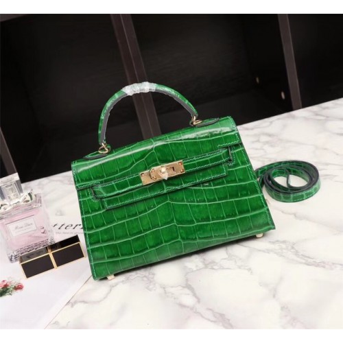 Hermes Kelly 19cm Bolso tote piel de cocodrilo KL19 verde