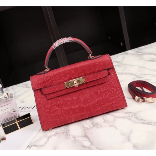 Hermes Kelly 19cm Tote Bag piel de cocodrilo KL19 rojo