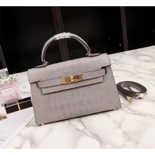 Hermes Kelly 19cm Tote Bag piel de cocodrilo KL19 gris claro