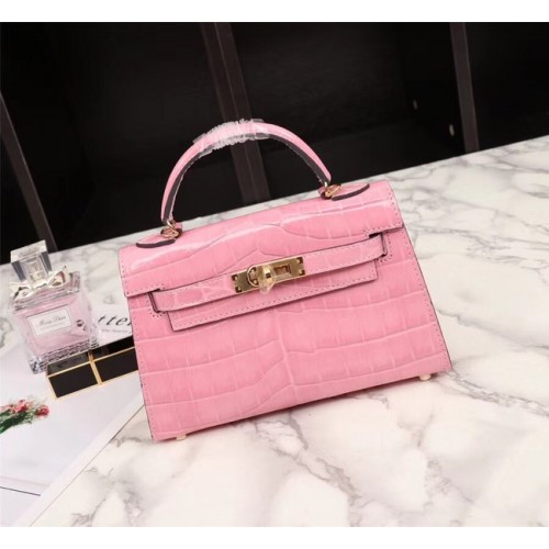 Hermes Kelly 19cm Tote Bag piel de cocodrilo KL19 rosa