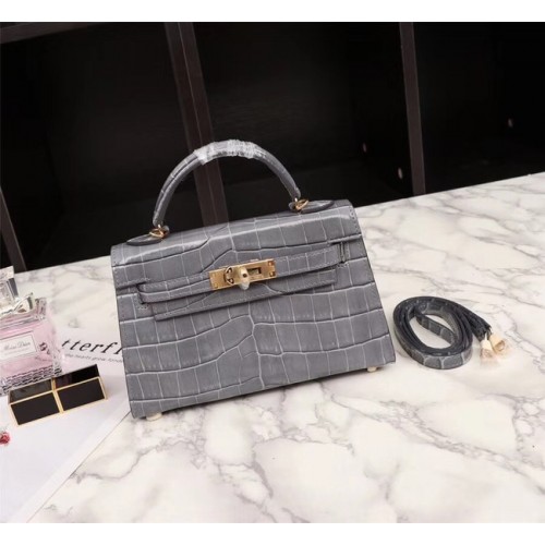 Hermes Kelly 19cm Tote Bag piel de cocodrilo KL19 gris