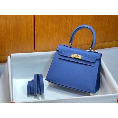 Hermes Kelly 20cm Bolsos de hombro Epsom KL2750 azul y dorado
