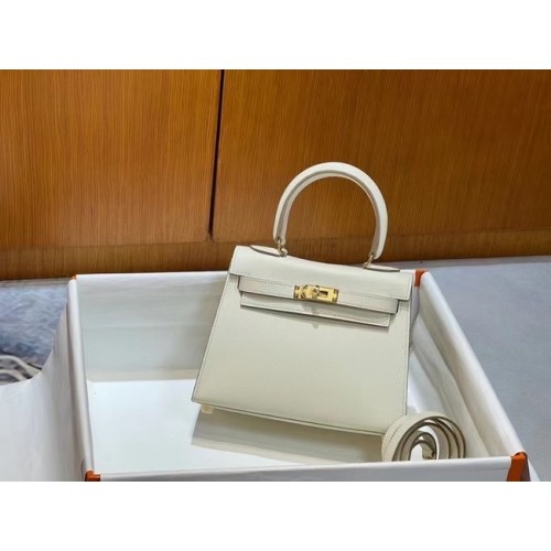 Hermes Kelly 20cm Bolsos de hombro Epsom KL2750 Blanco y dorado