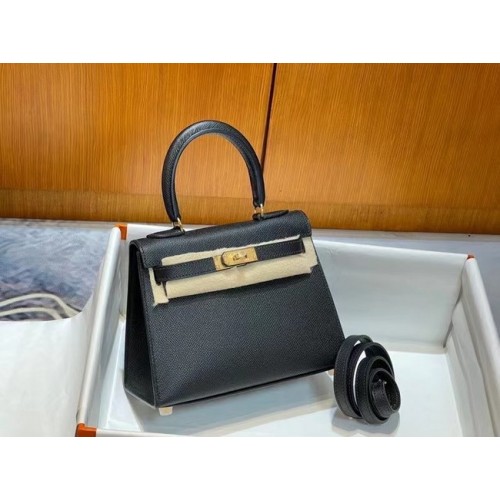 Hermes Kelly 20cm Bolsos de hombro Epsom KL2750 negro y dorado