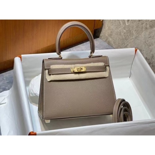 Hermes Kelly 20cm Bolsos de hombro Epsom KL2750 gris y dorado