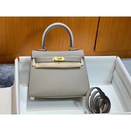 Hermes Kelly 20cm Bolsos de hombro Epsom KL2750 gris claro y dorado