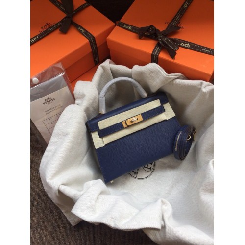 Hermes Kelly 20cm Tote Bag Original Epsom Leather KL20 Azul