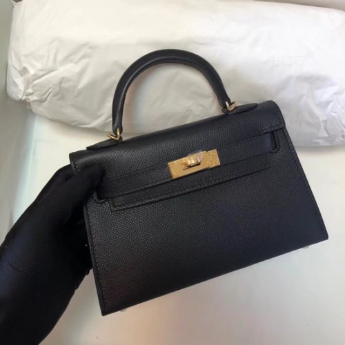 Hermes Kelly 20cm Bolso tote de cuero original KL20 negro