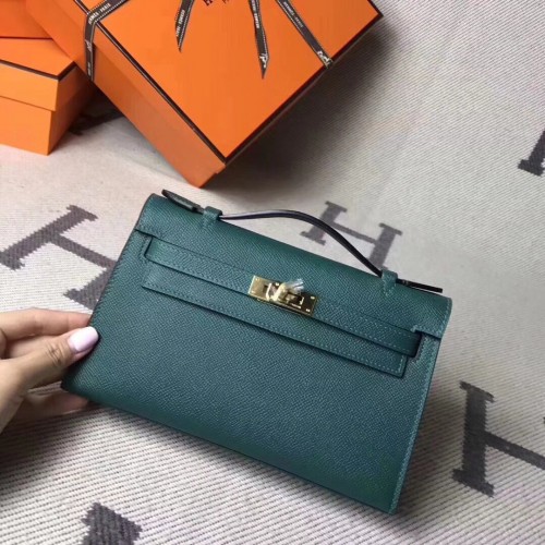 Hermes Kelly 22CM Tote Bag Original Epsom Leather KL22 Verde oscuro