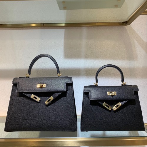 Hermes Kelly 22cm 25cm Tote Bag Original Epsom Leather Bag KL22 KL25 Negro