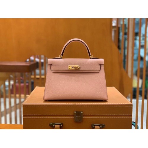 Hermes Kelly 22cm 25cm Tote Bolso de cuero Epsom original KL22 KL25 Rosa desnudo