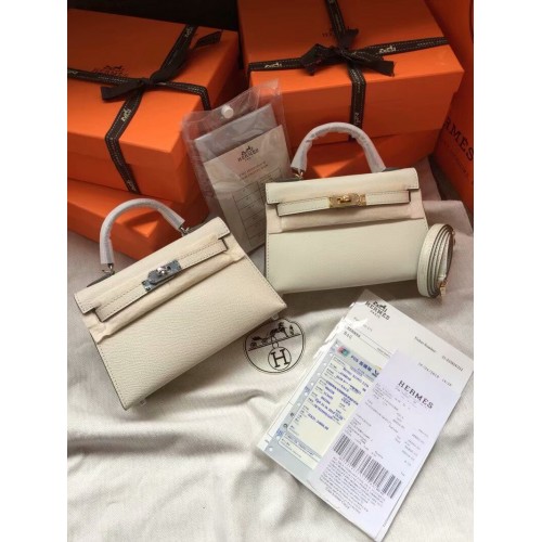 Hermes Kelly 19cm Bolsas de Hombro Epsom Cuero KL19 Crema